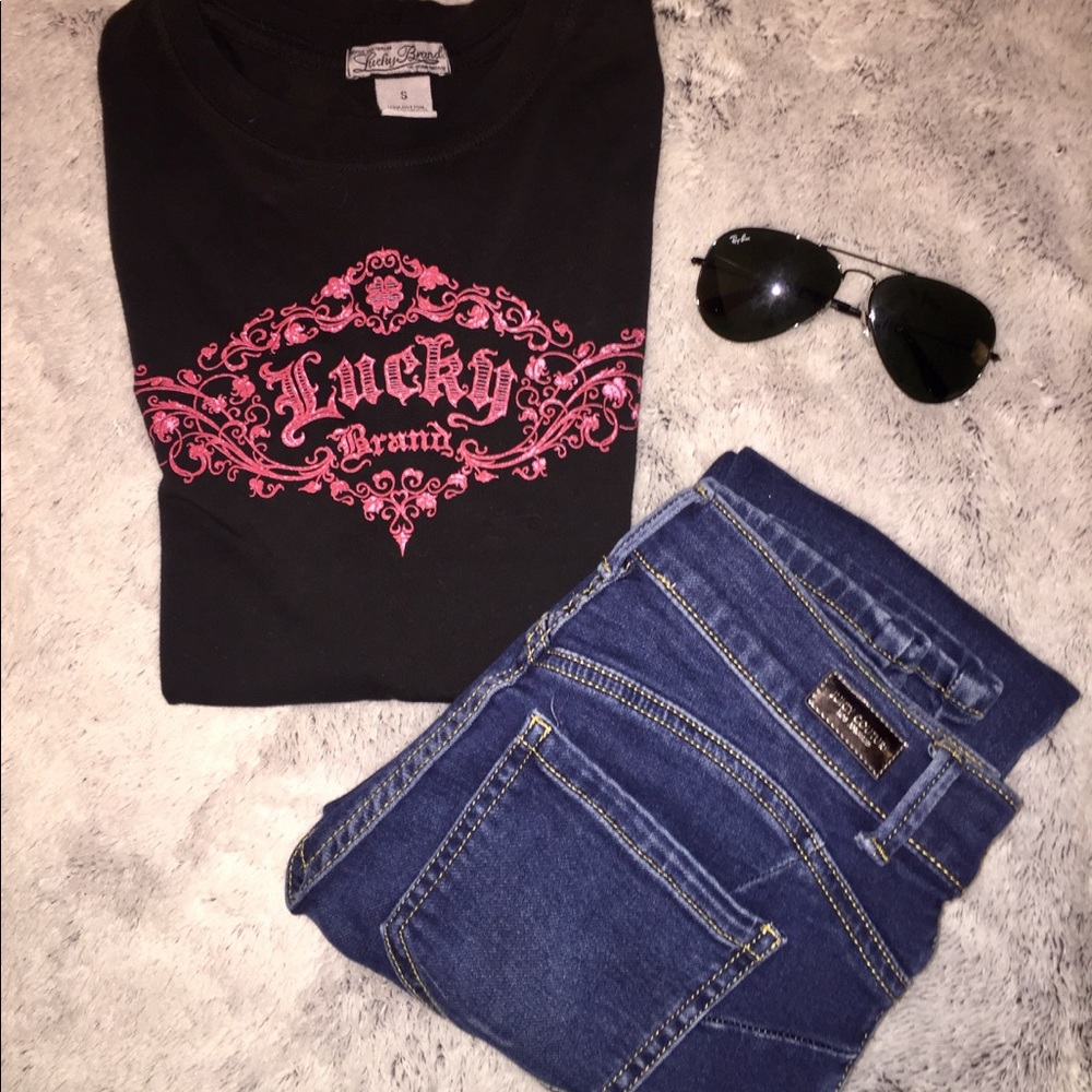 EUC Lucky Brand Logo Short Sleeve Shirt S